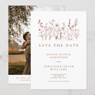 Terrakotta-Rustikale-Blumen-Herbst-Wildblumen-Foto Save The Date