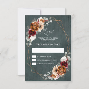 Terrakotta-Sage-Burgunder-Blumen-Geometrie-Hochzei RSVP Karte