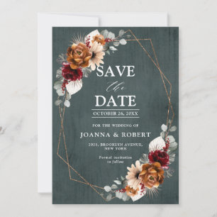 Terrakotta Salbei Burgunder Blumen Geometrische Ho Save The Date