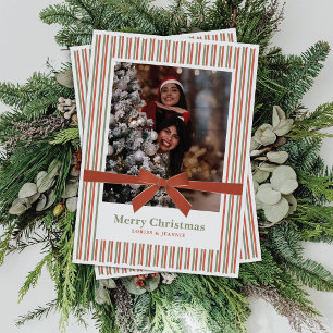 Terrakotta-Samt-Schleifen-Weihnachtskarte mit Foto Feiertagskarte