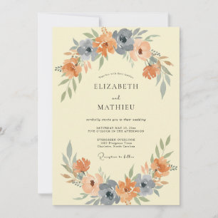 Terrakotta-Schiefer-Wildblumen-Hochzeit Einladung