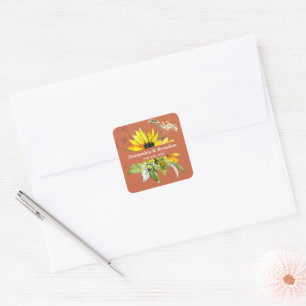 Terrakotta-Sonnenblumen-Hochzeit Quadratischer Aufkleber