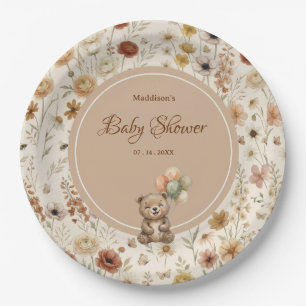 Terrakotta-Teddybär-Boho-Blumen-Baby-Party Pappteller
