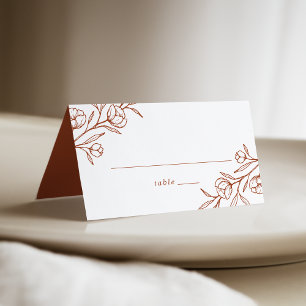 Terrakotta-Ton-Hochzeit mit skizzierten Blumen Platzkarte