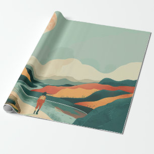 Terrakotta Türkis Boho Fluss Berg Reise Geschenkpapier