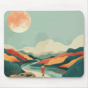 Terrakotta Türkis Boho Fluss Berg Reise Mousepad