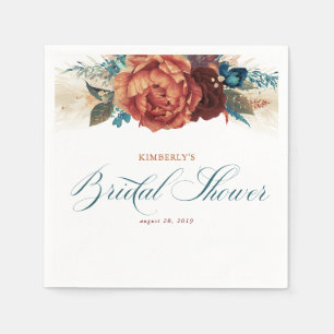 Terrakotta Türkis Florale Pampasgras Brautschau Serviette