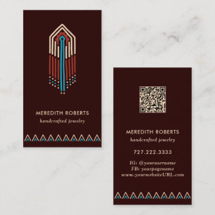 Terrakotta Türkis Tribal Design QR Code Visitenkarte