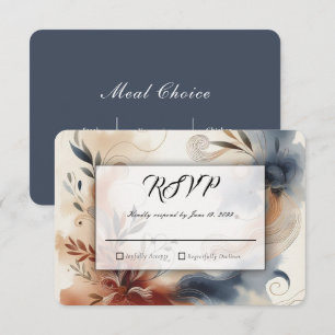 Terrakotta-Twilight- und Navy-Blüten-Hochzeit RSVP Karte