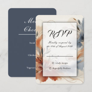 Terrakotta-Twilight- und Navy-Blüten-Hochzeit RSVP Karte