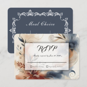 Terrakotta-Twilight- und Navy-Blüten-Hochzeit RSVP Karte