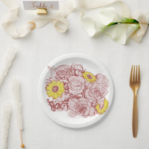 Terrakotta umrissener Blumenstrauß Pappteller