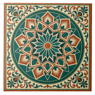 Terrakotta- und Blaugrüne Andalusische Stern-Keram Fliese