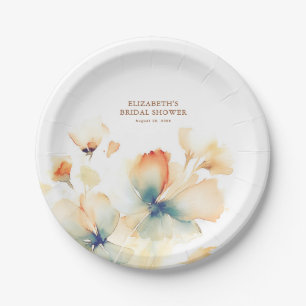Terrakotta- und Blautöne-Blumen Elegant Pappteller