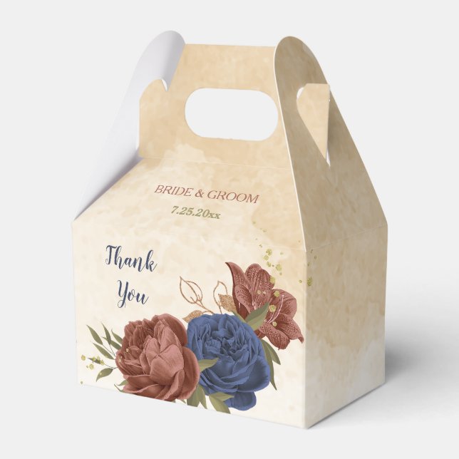 Terrakotta- und Marineblumen Hochzeit Geschenkschachtel (Vorderseite)