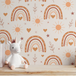 Terrakotta- und Pfirsich-Boho-Regenbogen-Kinderzim Tapete