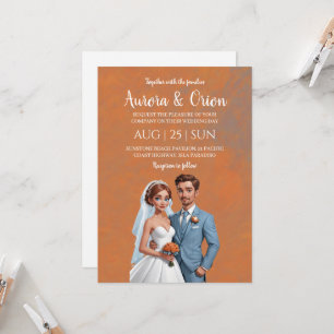 Terrakotta und staubblaue Hochzeitseinladungen Einladung
