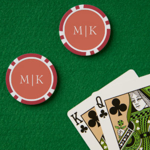 Terrakotta und Weiß Modernes Monogramm Pokerchips