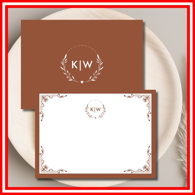 Terrakotta und Weiß | Monogram für moderne Initial Mitteilungskarte (Terracotta and White | Modern Initials Monogram Note Card)