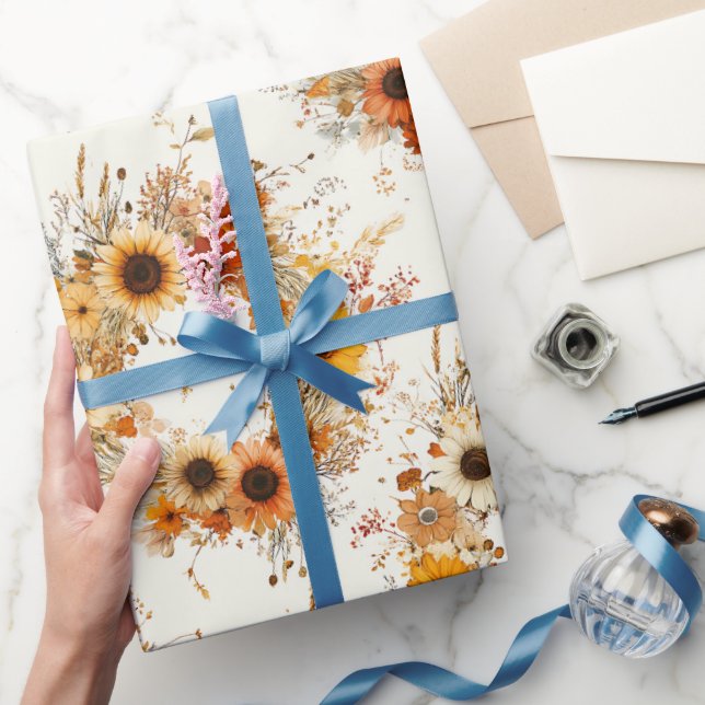 Terrakotta und weiße Blume Botanischer Boho Exotic Geschenkpapier (Schenken)