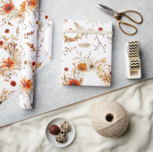 Terrakotta und weiße Blume Botanischer Boho Exotic Geschenkpapier