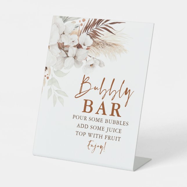 Terrakotta und weiße Blume Bubbly Bar Sockelschild (Vorderseite)