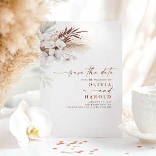 Terrakotta und weiße Blume Save the Date Ankündigung