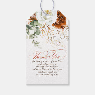 Terrakotta und weiße Blumen Boho Danke Geschenkanhänger