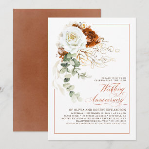Terrakotta- und weiße Blumen-Hochzeit-Jubiläum Einladung