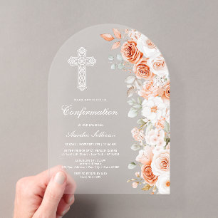 Terrakotta Weiße Rosenbogen Konfirmation Acryleinladungen