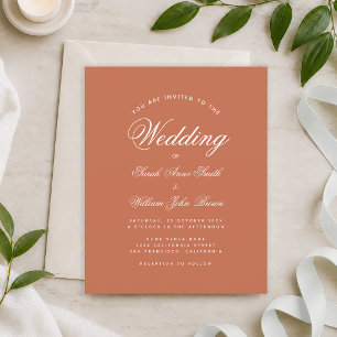 Terrakotta Weiße Schrift Budget-Hochzeitseinladung