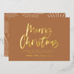 Terrakotta-weiße Schrift frohe Weihnachten Non-Fot Folien Feiertagskarte<br><div class="desc">Terrakotta und weiße Schrift fröhliche Weihnachten nicht Foto moderne Sternstern Design.</div>