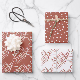 Terrakotta, weiße Weihnachtstypografie und Punkte Geschenkpapier Set
