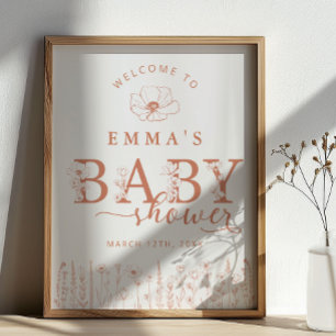 Terrakotta-Wildblumen-Baby-Shower-Willkommensschil Poster