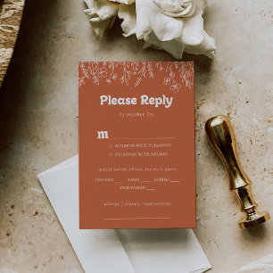 Terrakotta-Wildblumen-Hochzeitsmenü-Auswahl RSVP Karte