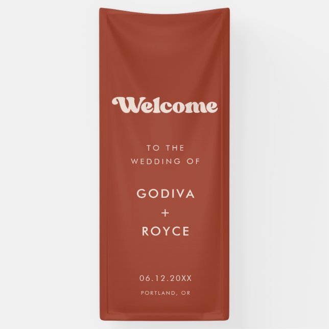 Terrakotta Willkommen zur unserer Hochzeit Banner (Vertikal)