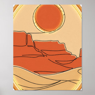 Terrakotta-Wüstensonne — Minimalistische Line-Art Poster