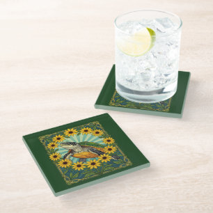 Terrapin und Black Eyed Susan Blumen Art Nouveau Glasuntersetzer