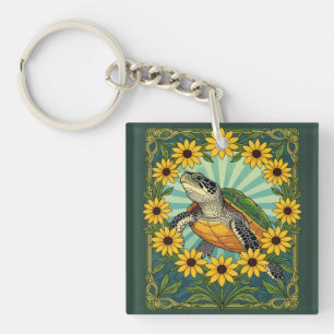Terrapin und Black Eyed Susan Blumen Art Nouveau Schlüsselanhänger