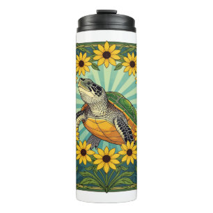 Terrapin und Black Eyed Susan Blumen Art Nouveau Thermosbecher