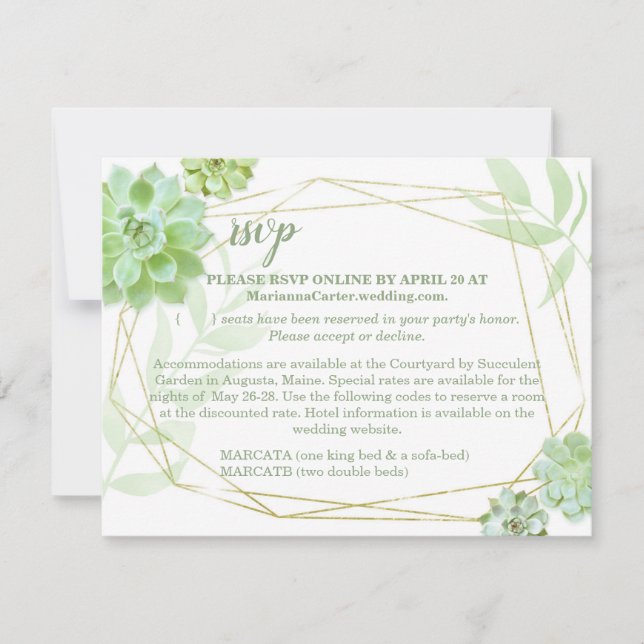 Terrarium Succulent Wedding RSVP & Unterkünfte (Vorderseite)