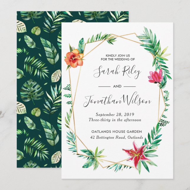 Terrarium tropical fleuri Faire-part de mariage (Devant / Derrière)