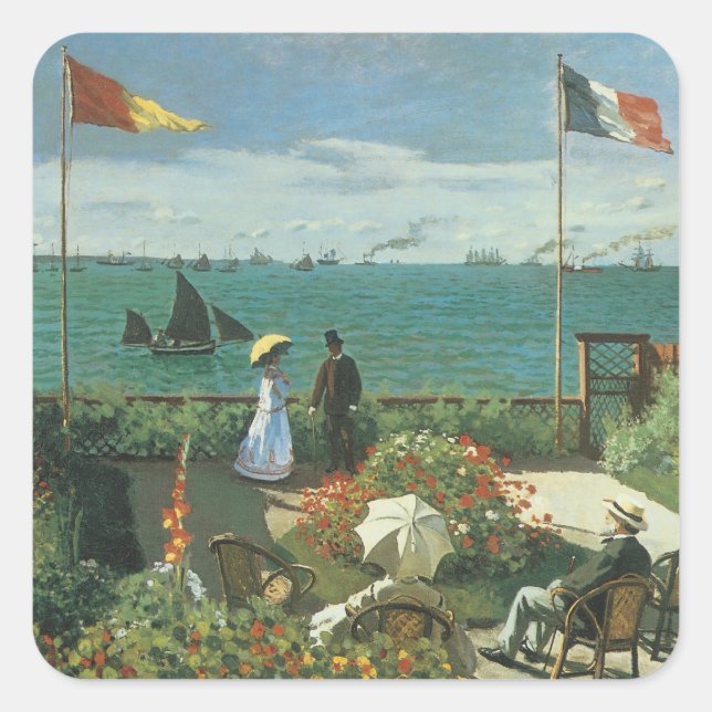Terrasse am Meer von Claude Monet Quadratischer Aufkleber (Vorderseite)