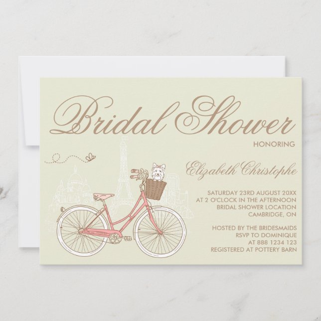 Terrasse auf einem rosa Fahrrad Bridal Dusche Einl Einladung (Vorderseite)