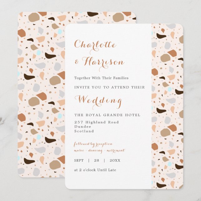 Terrazzo Abstrakt Modern Earthy Wedding Einladung (Vorne/Hinten)