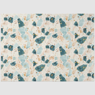 Terrazzo Aquamarin- und Goldmuster-Dekoration Seidenpapier