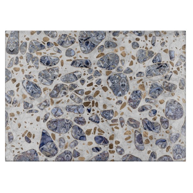 Terrazzo - blauer Achat und Gold auf Marmor #1 Schneidebrett (Vorderseite)