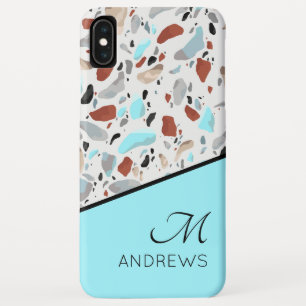 Terrazzo Blue Monogram Personalisiert Name Case-Mate iPhone Hülle