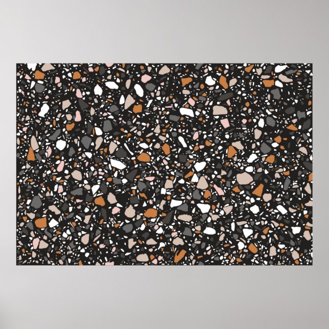Terrazzo Boden nahtlos Muster in dunklen Farben. Poster (Vorne)