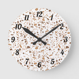 Terrazzo Brown and Beige and White Runde Wanduhr
